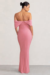 Blush Pink Draped Sleeve Bardot Maternity Maxi Dress